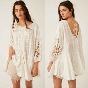 Free People Bohemian Witchy Crochet White Shores Tunic Top Medium Metallic Fairy